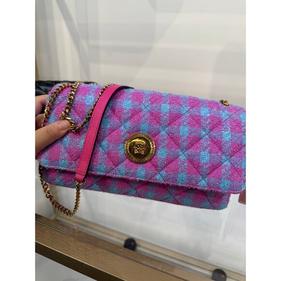 Versace tweet blue pink flap bag with gold Medusa - Picture 5 of 8